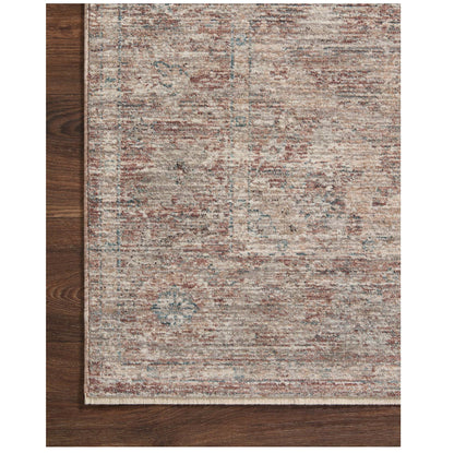 Millie Brick Fog Rug corner on wood floor