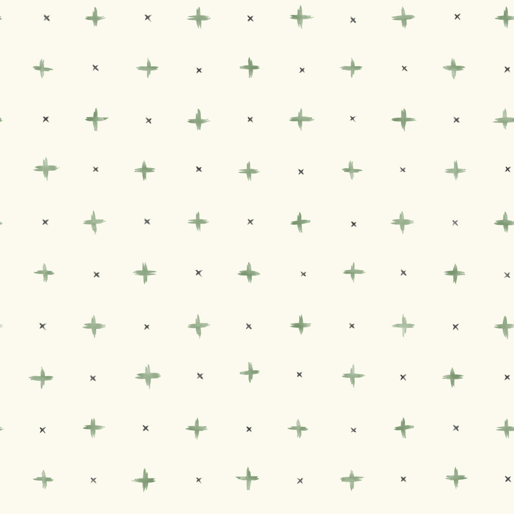 cream wallpaper with green plus sign and x pattern
