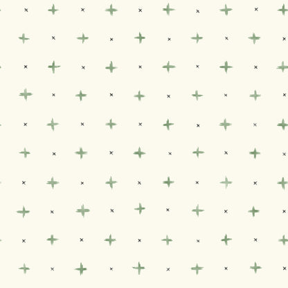 cream wallpaper with green plus sign and x pattern