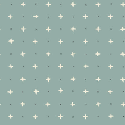 sage green wallpaper with white and dark green plus sign and x pattern