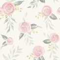 red-pink watercolor rose pattern on white wallpaper
