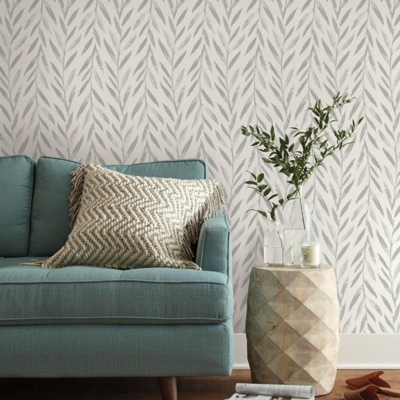 grey and white willow branch pattern wallpaper
