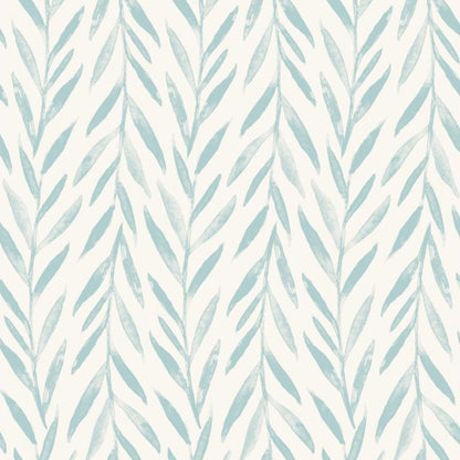 light marine blue willow branch on white pattern wallpaper