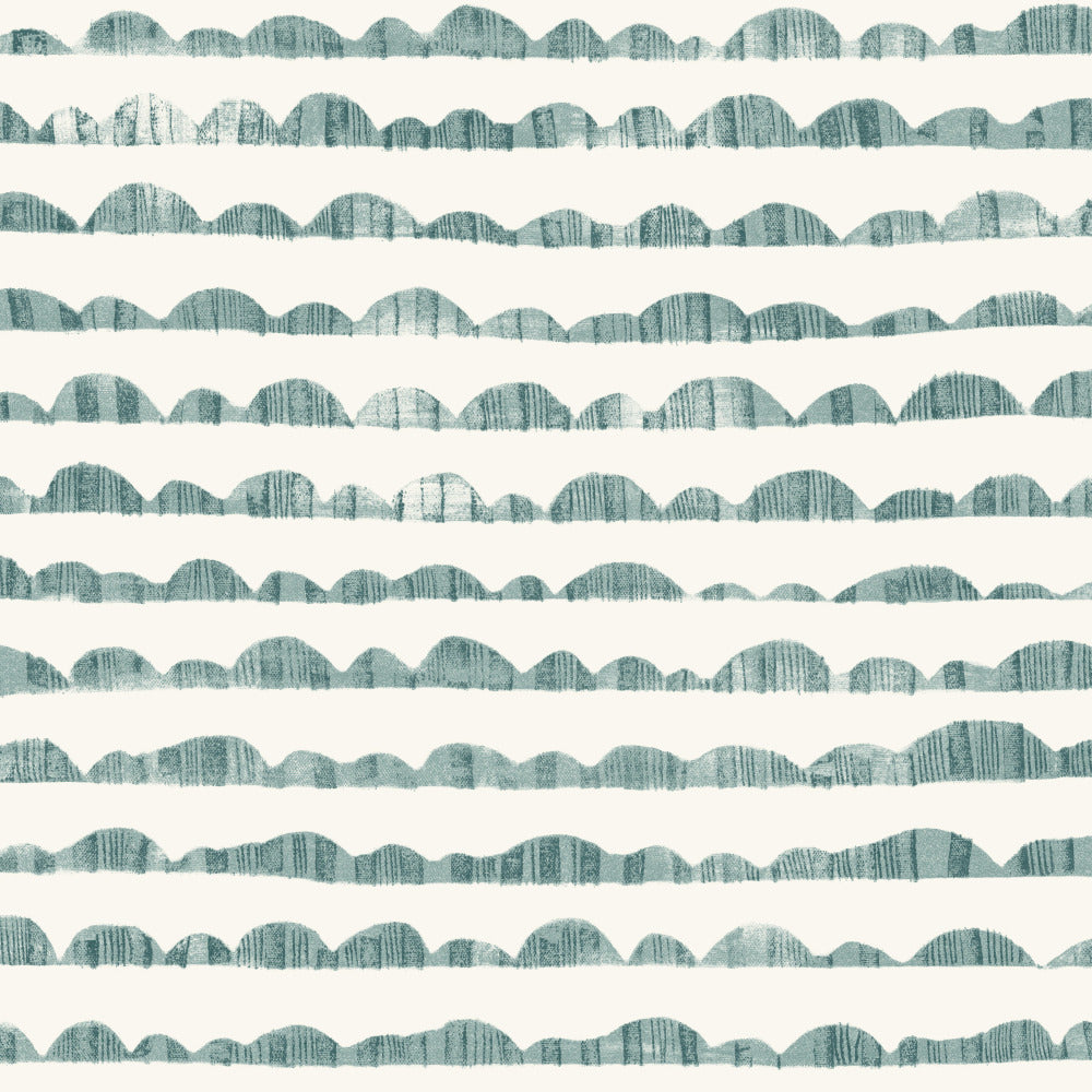 dark teal and white rolling hill sketch pattern wallpaper