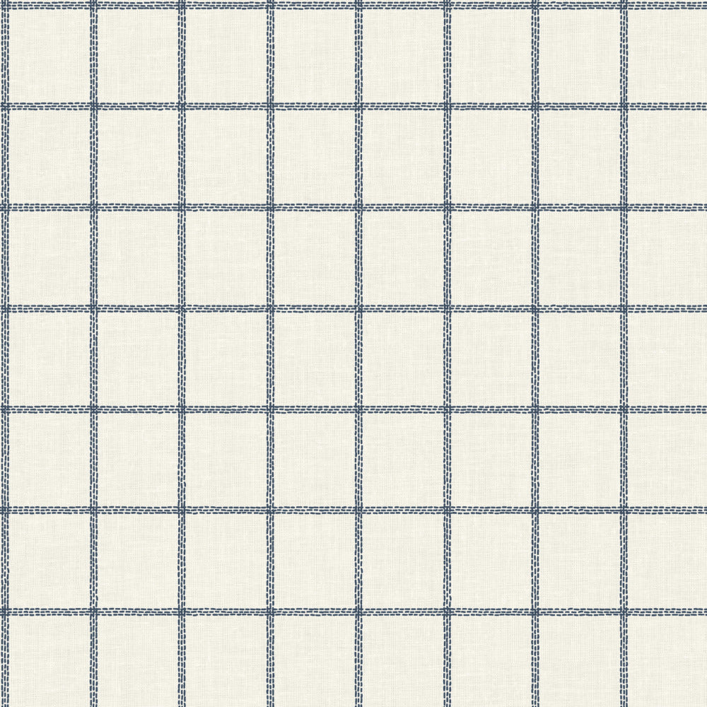 navy linen check pattern on white wallpaper