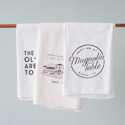 magnolia table restaurant branded tea towel