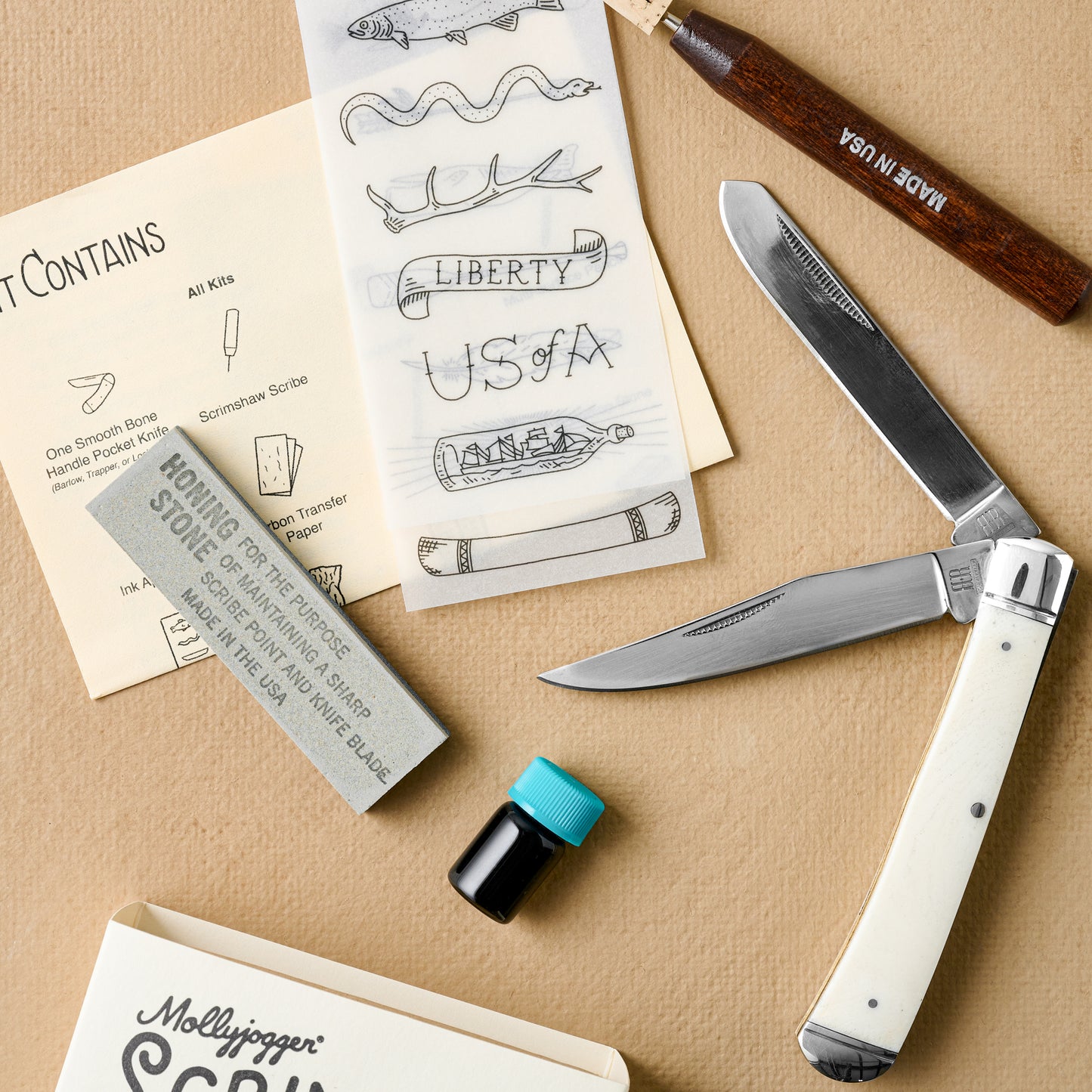 MJ Scrimshaw Kit + Trapper Knife