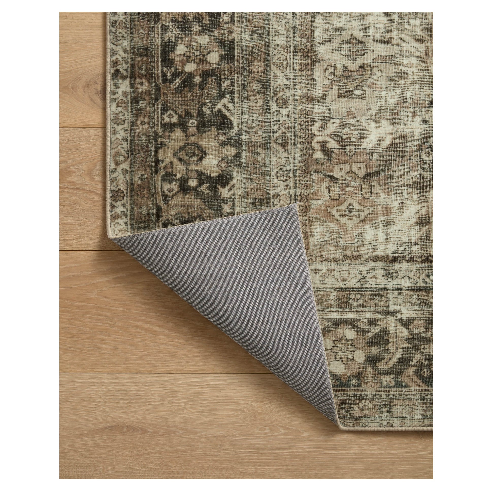 Sinclair Pebble Taupe Rug corner flipped up