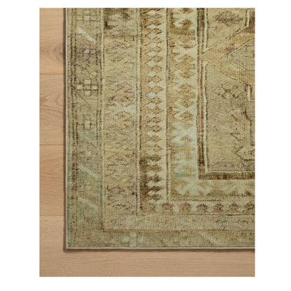Sinclair Khaki Tobacco Rug corner on wood floor