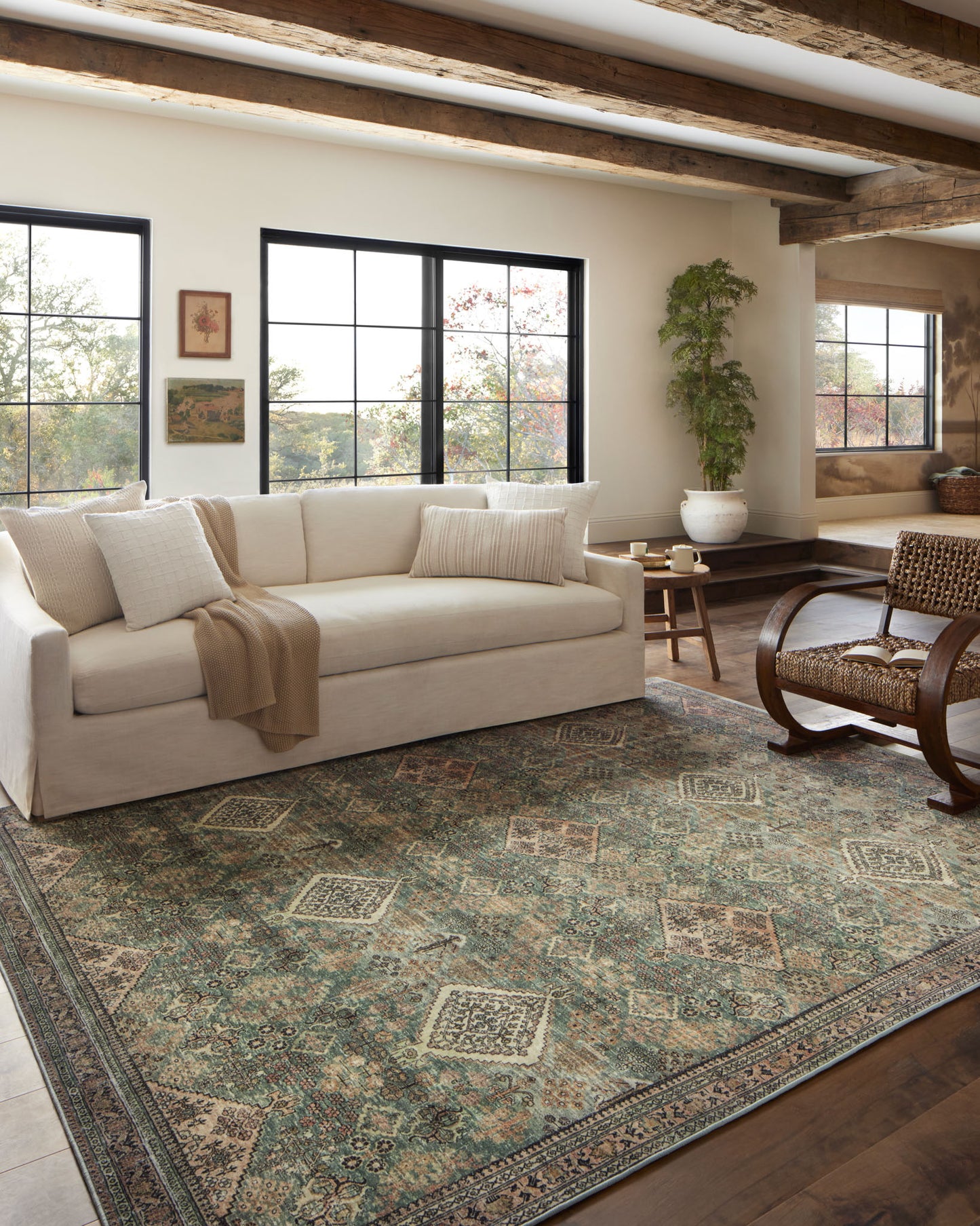 Sinclair Turquoise Multi Rug in living room