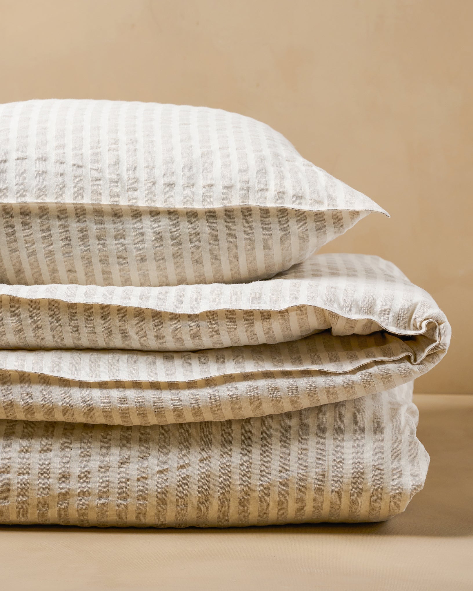 Antique White + Oatmeal Stripe Linen Cotton Duvet Cover - Full/Queen