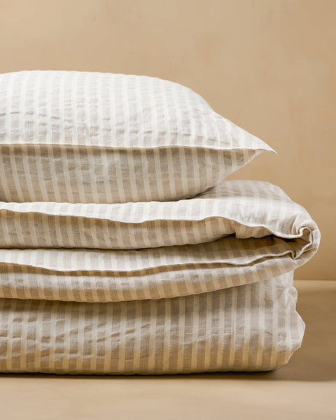 Antique White + Oatmeal Stripe Linen Cotton Duvet Cover