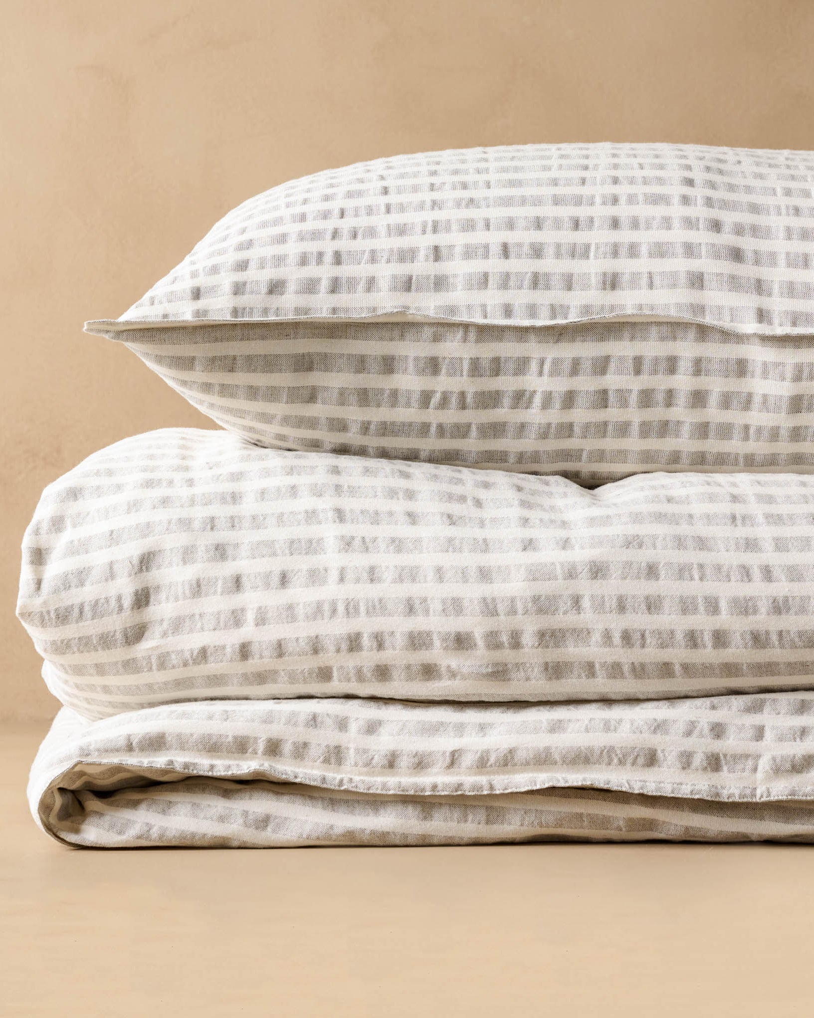 Shadow Grey + Antique White Stripe Linen Cotton Duvet Cover - King