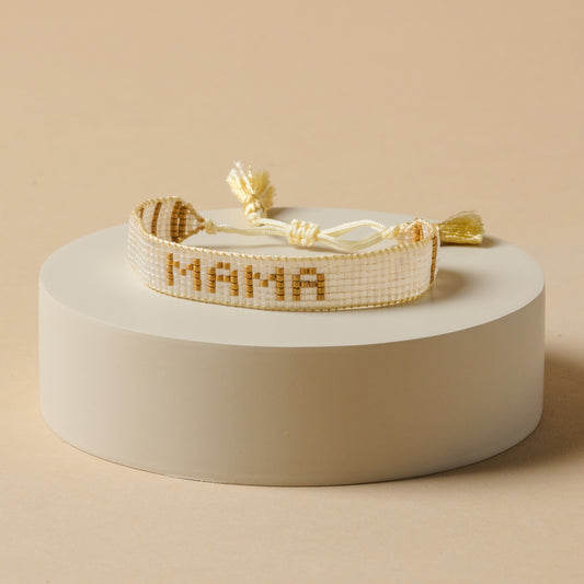 White and gold mama beaded bracelet 