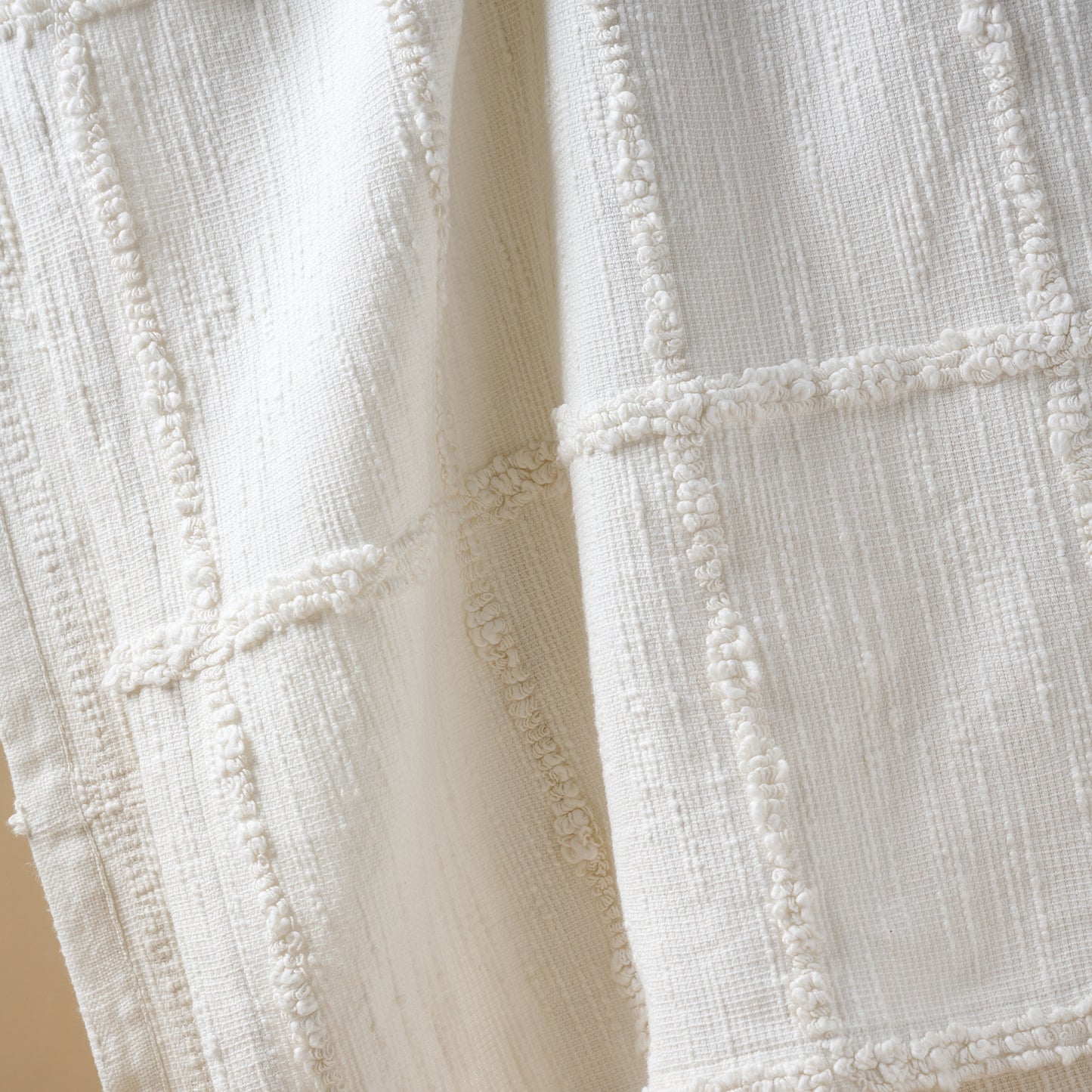 Optic White Textured Cotton Coverlet Close up of textured rectangular pattern