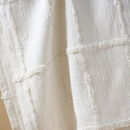Optic White Textured Cotton Coverlet Close up of textured rectangular pattern