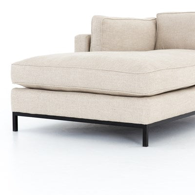 modern cream fabric l-shaped sectional with black metal base