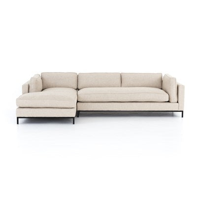 modern cream fabric sectional with left chaise with black metal base