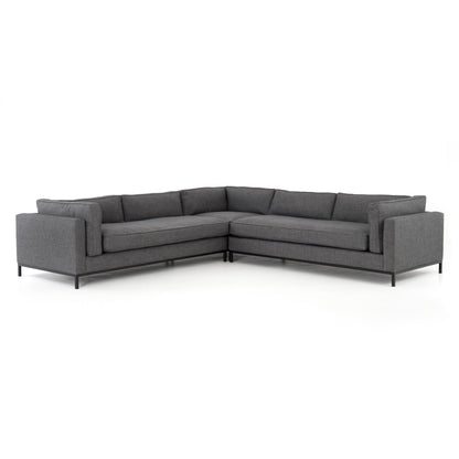 modern charcoal fabric l-shaped sectional with black metal base