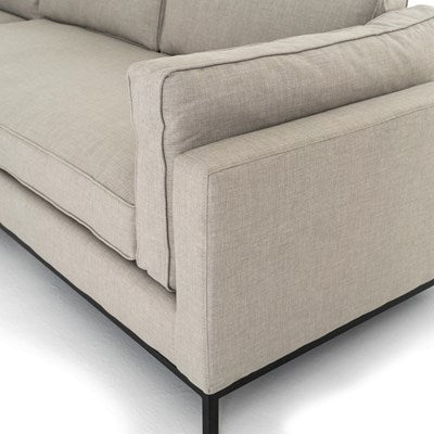 modern greige fabric l-shaped sectional with black metal base