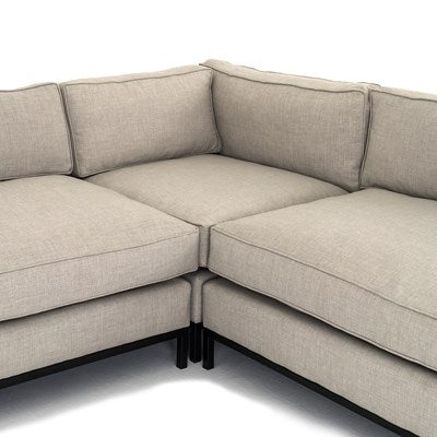 modern greige fabric l-shaped sectional with black metal base