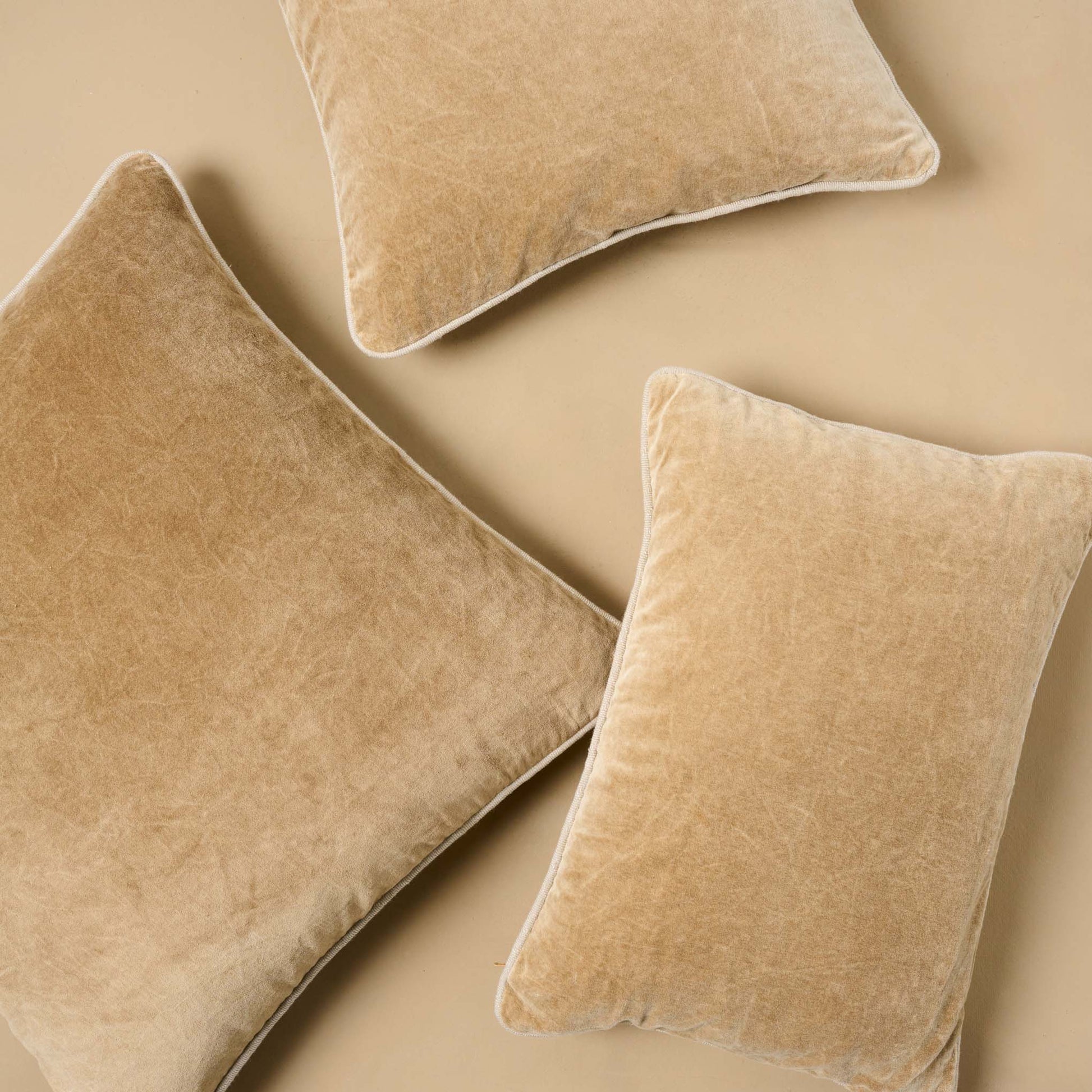 Heirloom Velvet Large Pillow in wheat with other sizes of wheat color