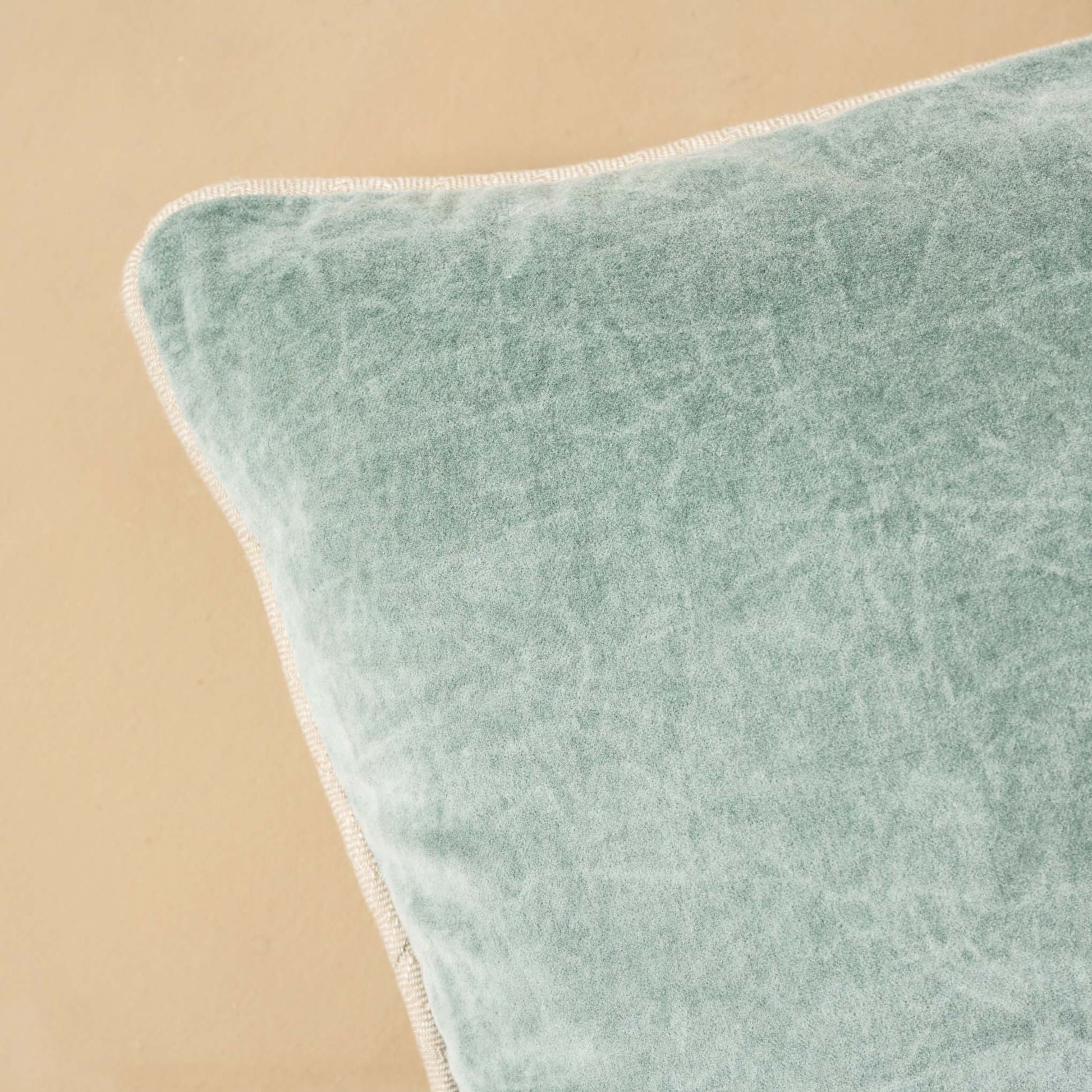 Heirloom Velvet Large Pillow in bay green close up