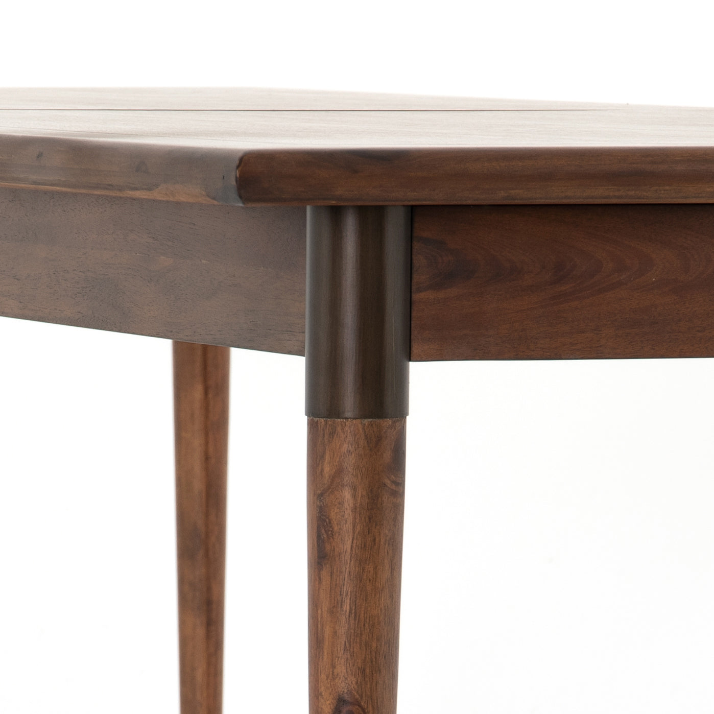 simple mid century extendable wooden dining table with walnut finish