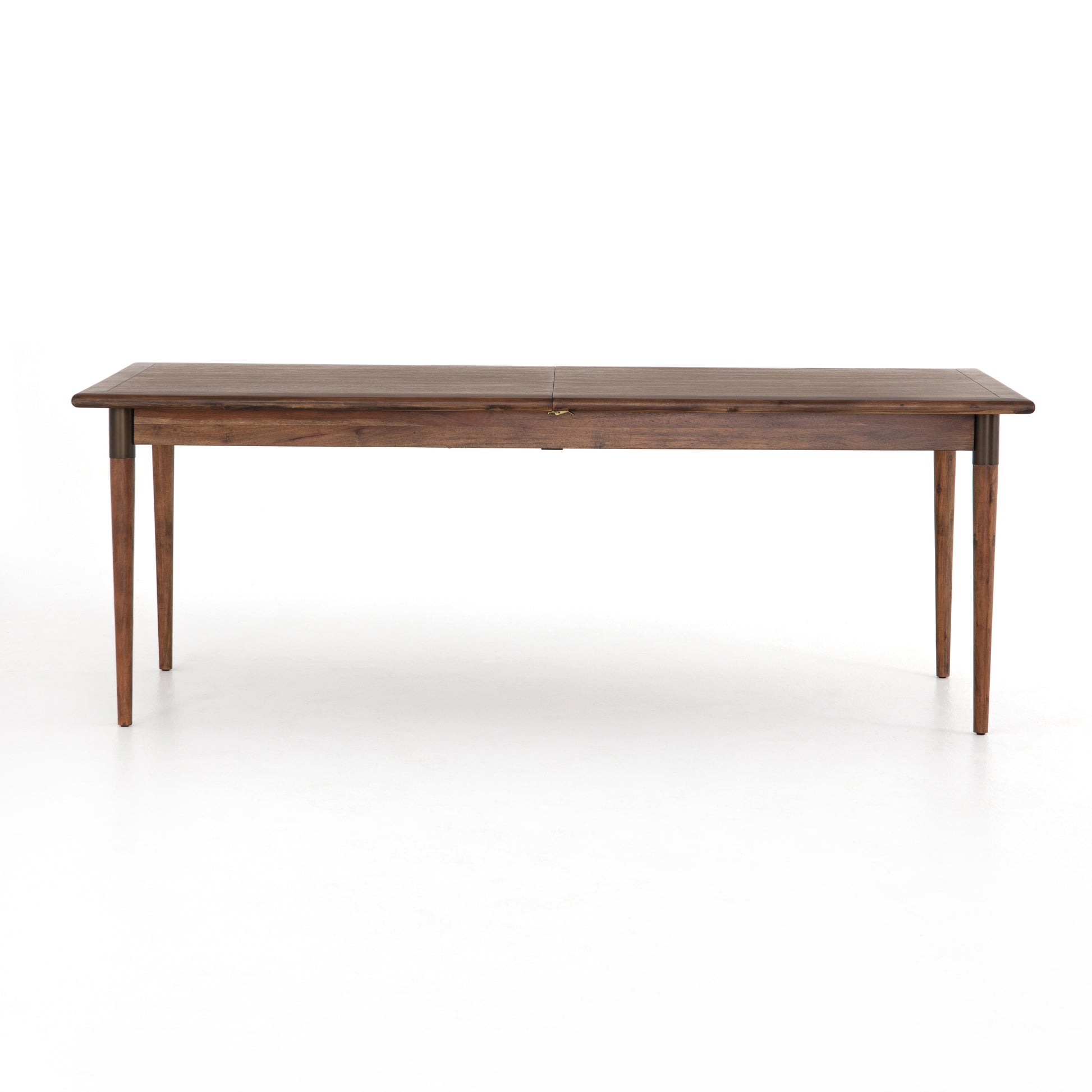 simple mid century extendable wooden dining table with walnut finish