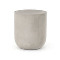 modern grey cylindrical end table with plaster finish