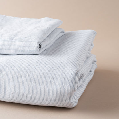 magnolia linen cotton duvet cover bedding in white blue stripe