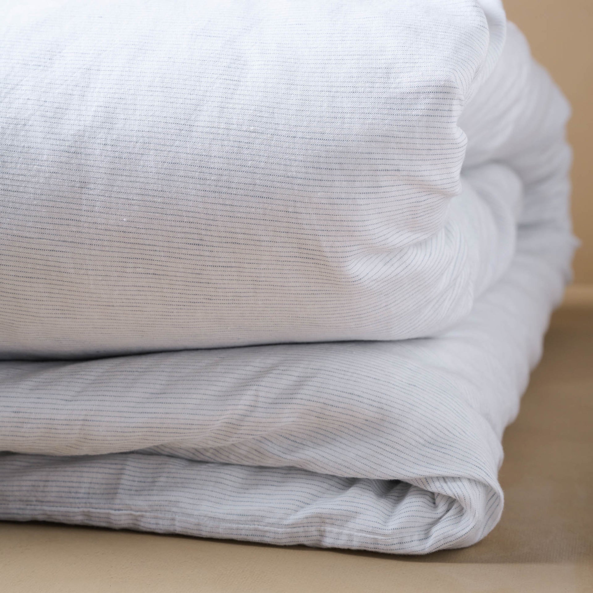 White Stripe Linen Cotton Duvet Cover - Full/Queen
