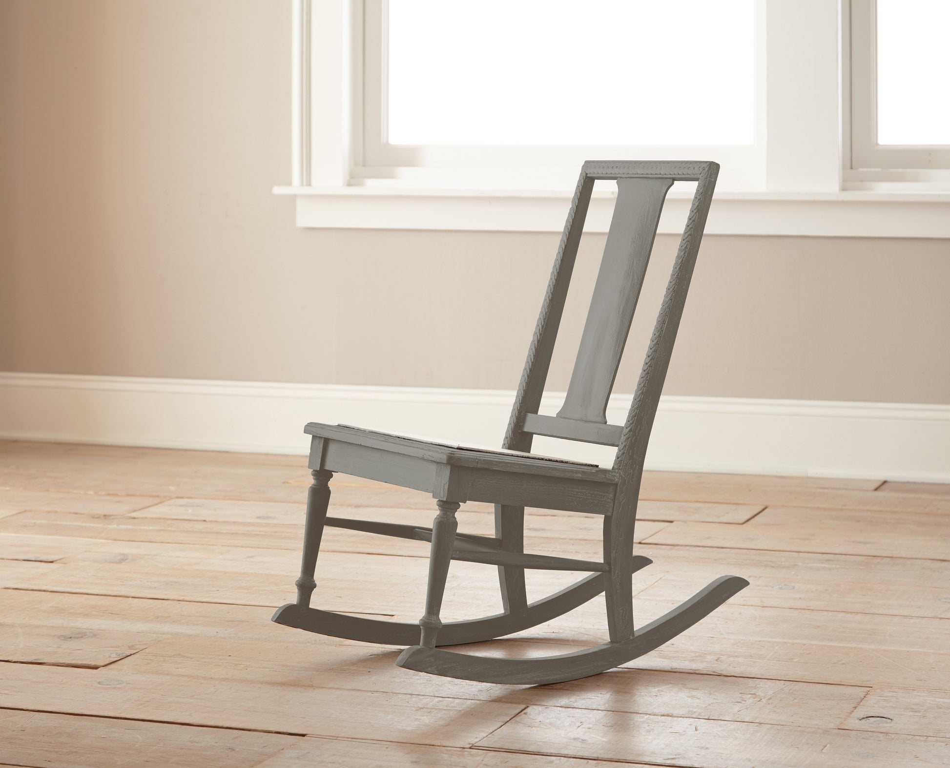 Earth toned gray accented with olive green and cocoa chalk style paint
