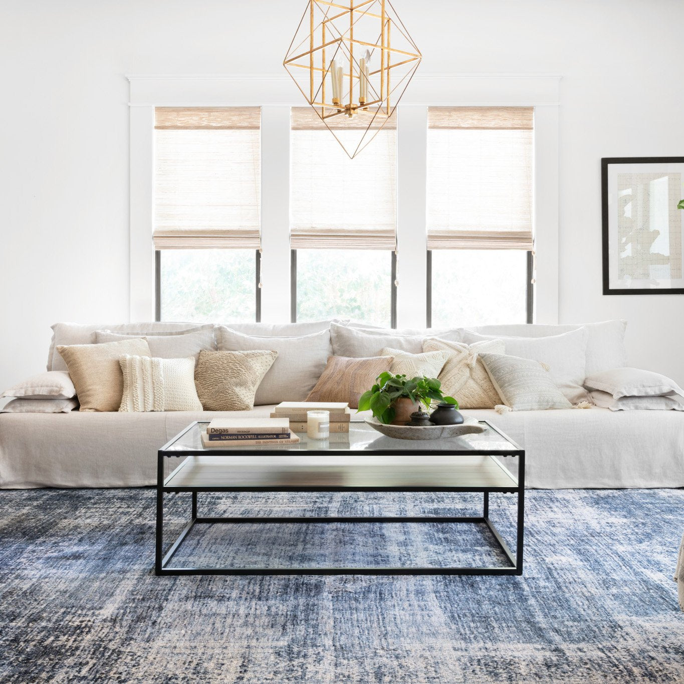distressed blue and ivory rug