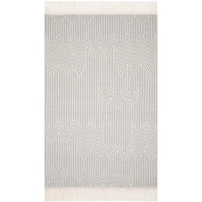 modern light gray and ivory rug with modern pattern and tassel fringe