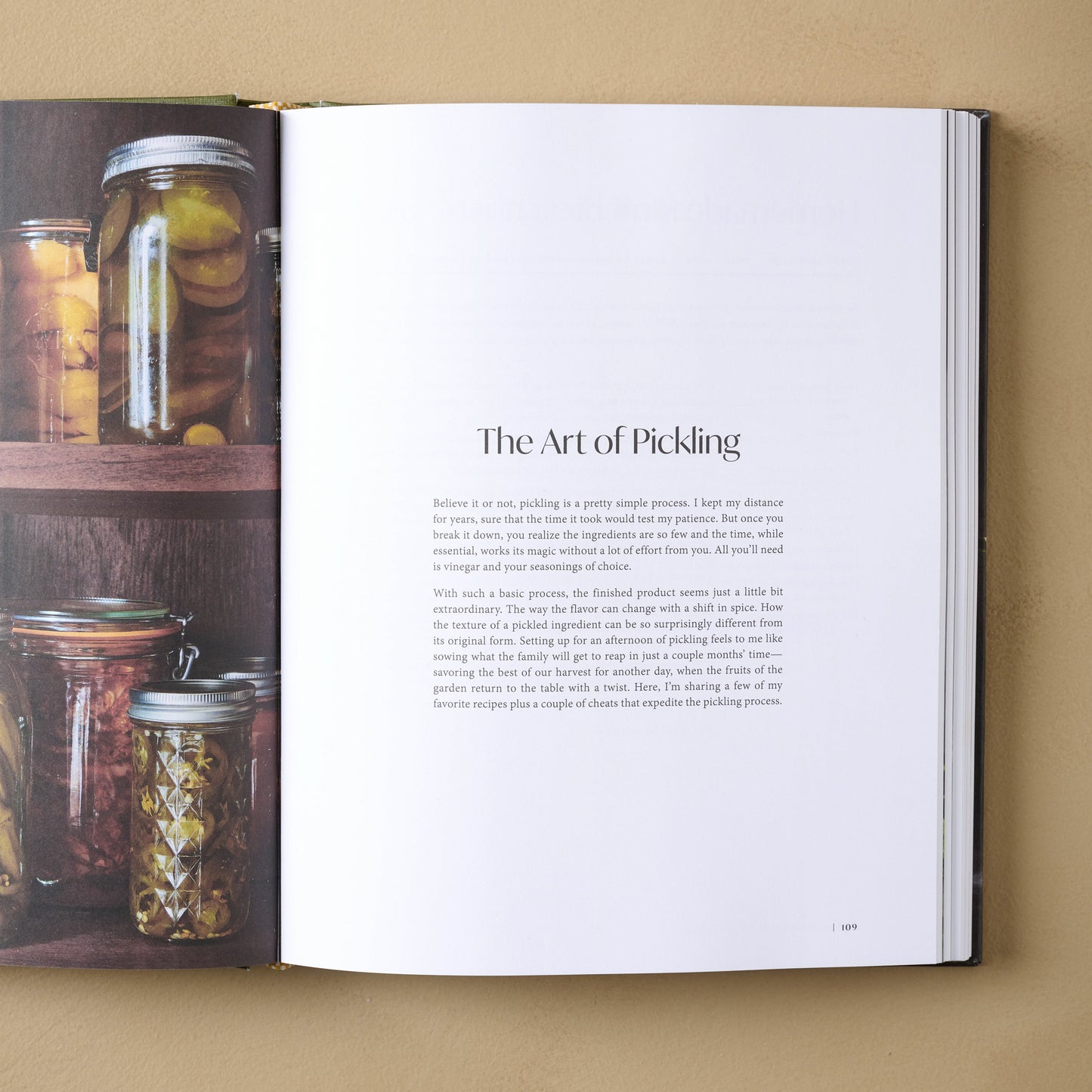 Joanna Gaines Magnolia Table Cookbook Volume 3 open to a page titled the art of pickling