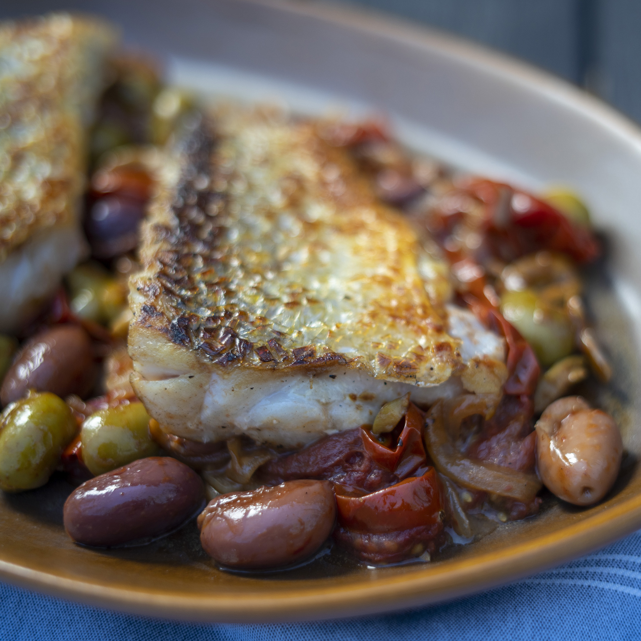 Katie Button Pan Seared White Fish with Olives