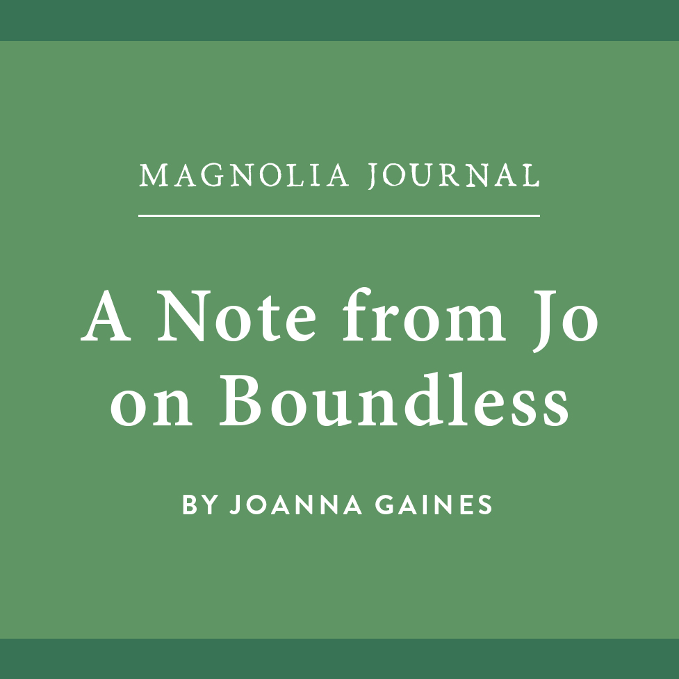 Square title card stating "From the Journal: A Note from Jo on Boundless"