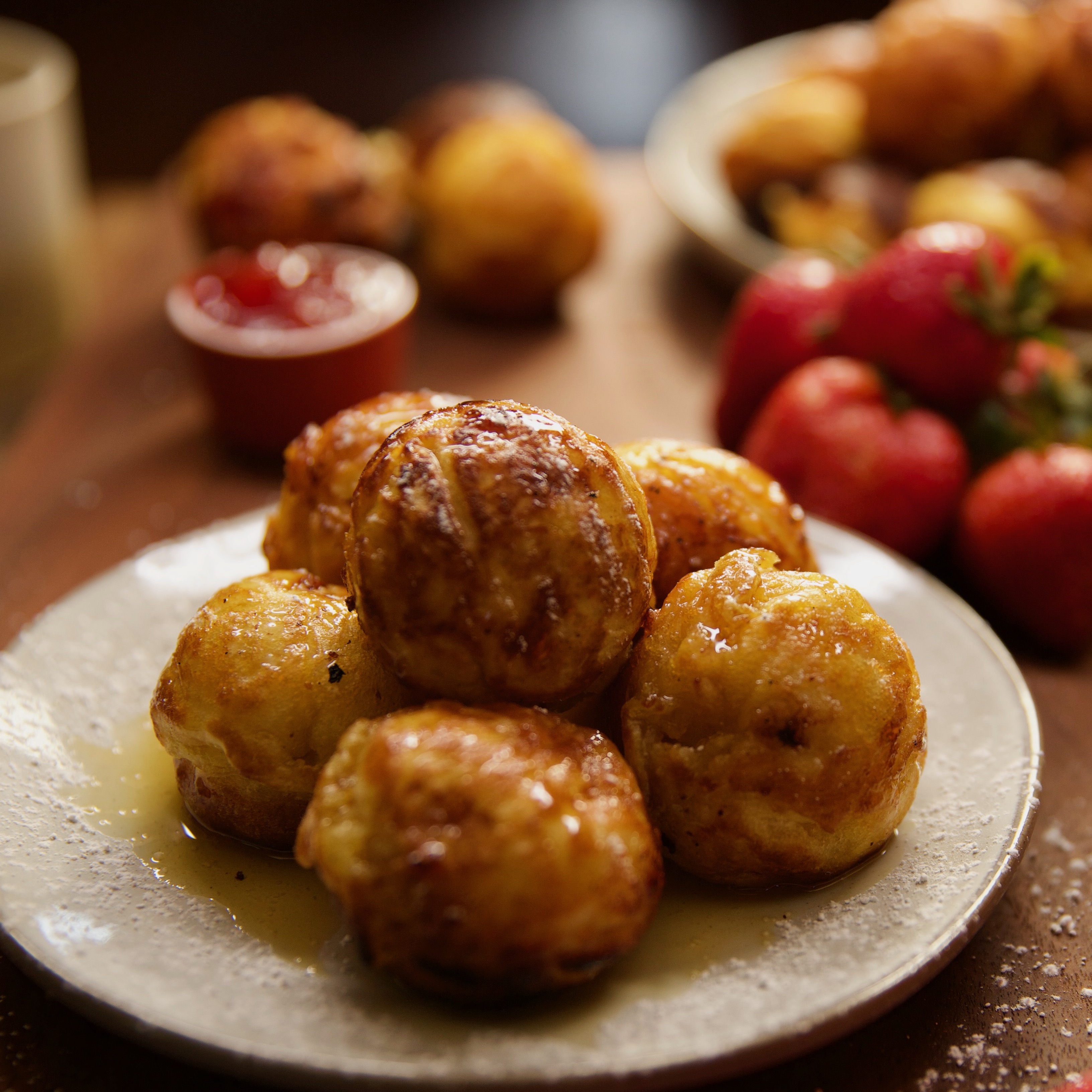Elizabeth Poett's Aebleskiver with Strawberry-Rhubarb Filling