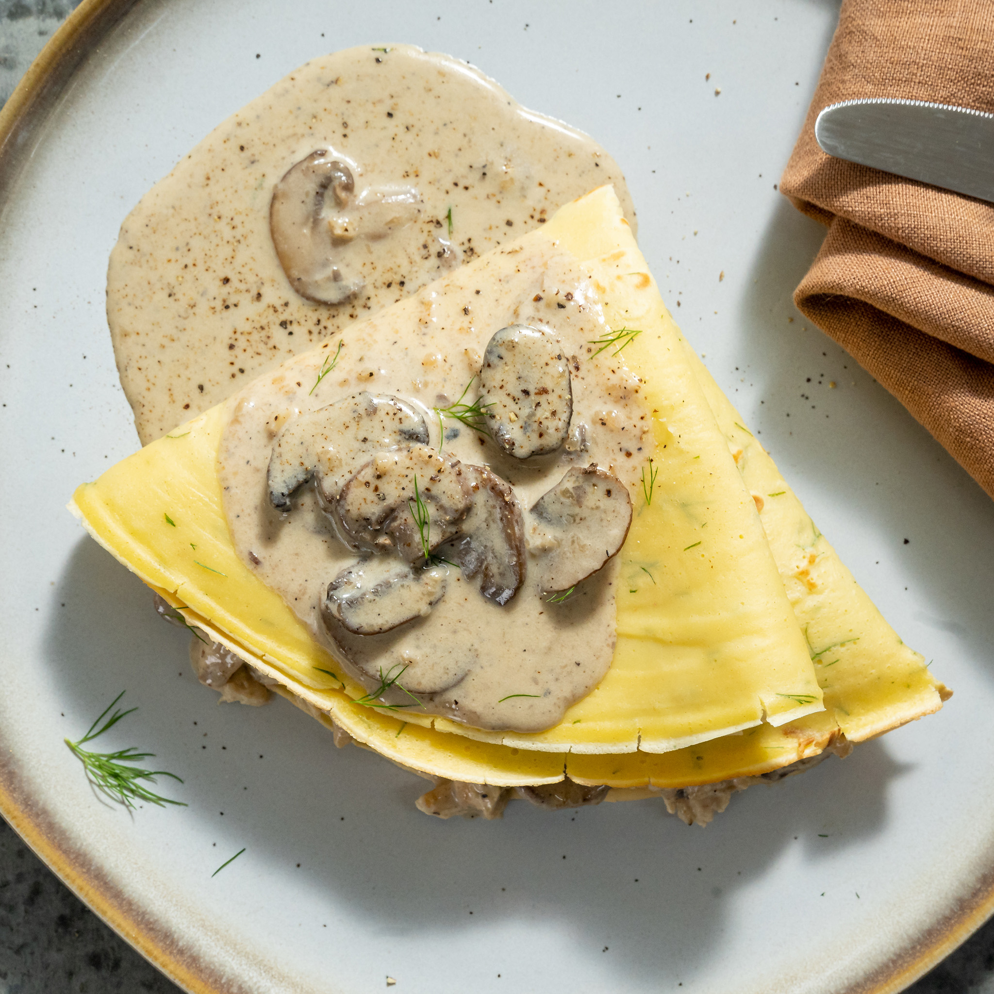 Joanna Gaines's Chicken Mushroom Spinach Crepes with Mushroom Sauce