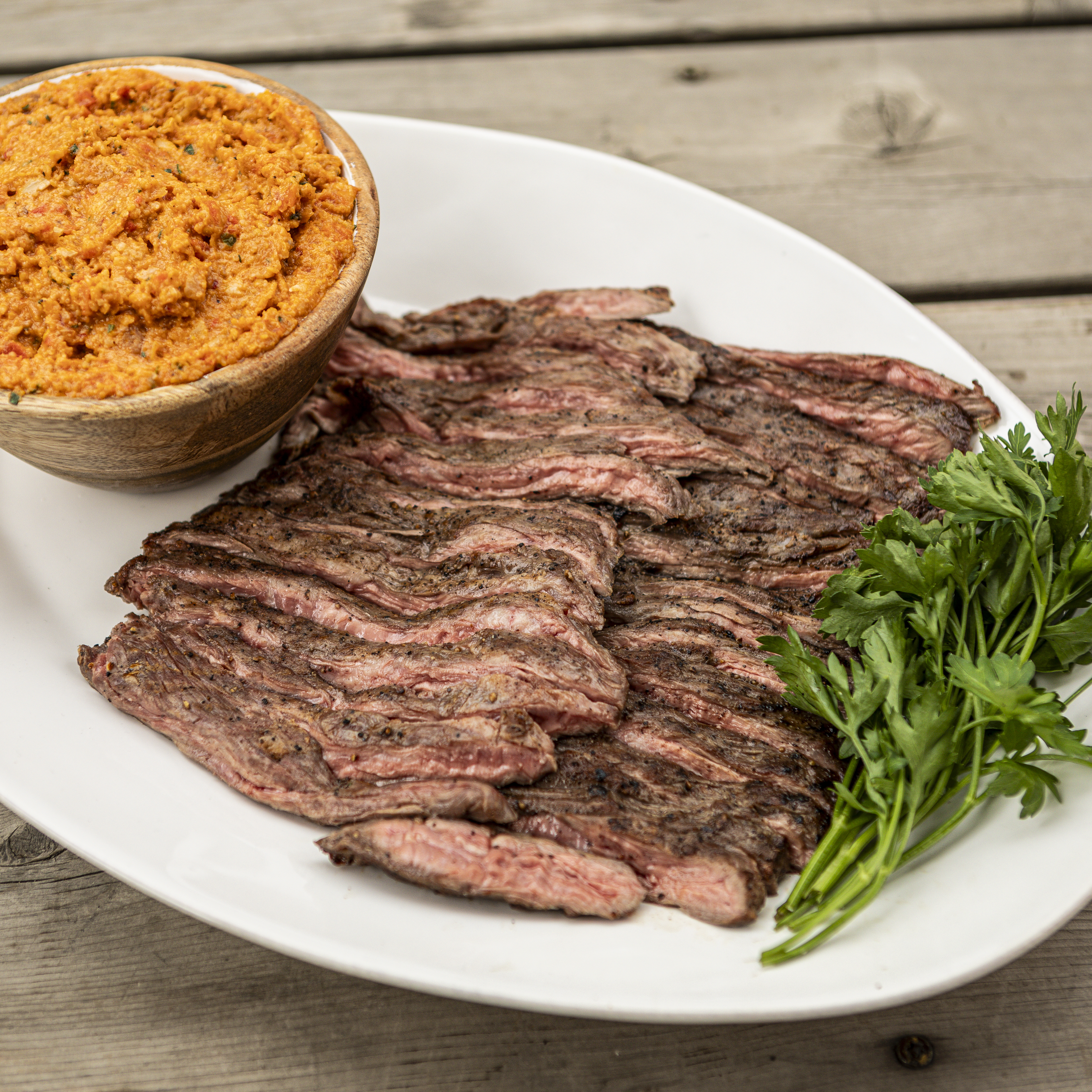 Annie Starke's Sliced Skirt Steak with Romesco Sauce