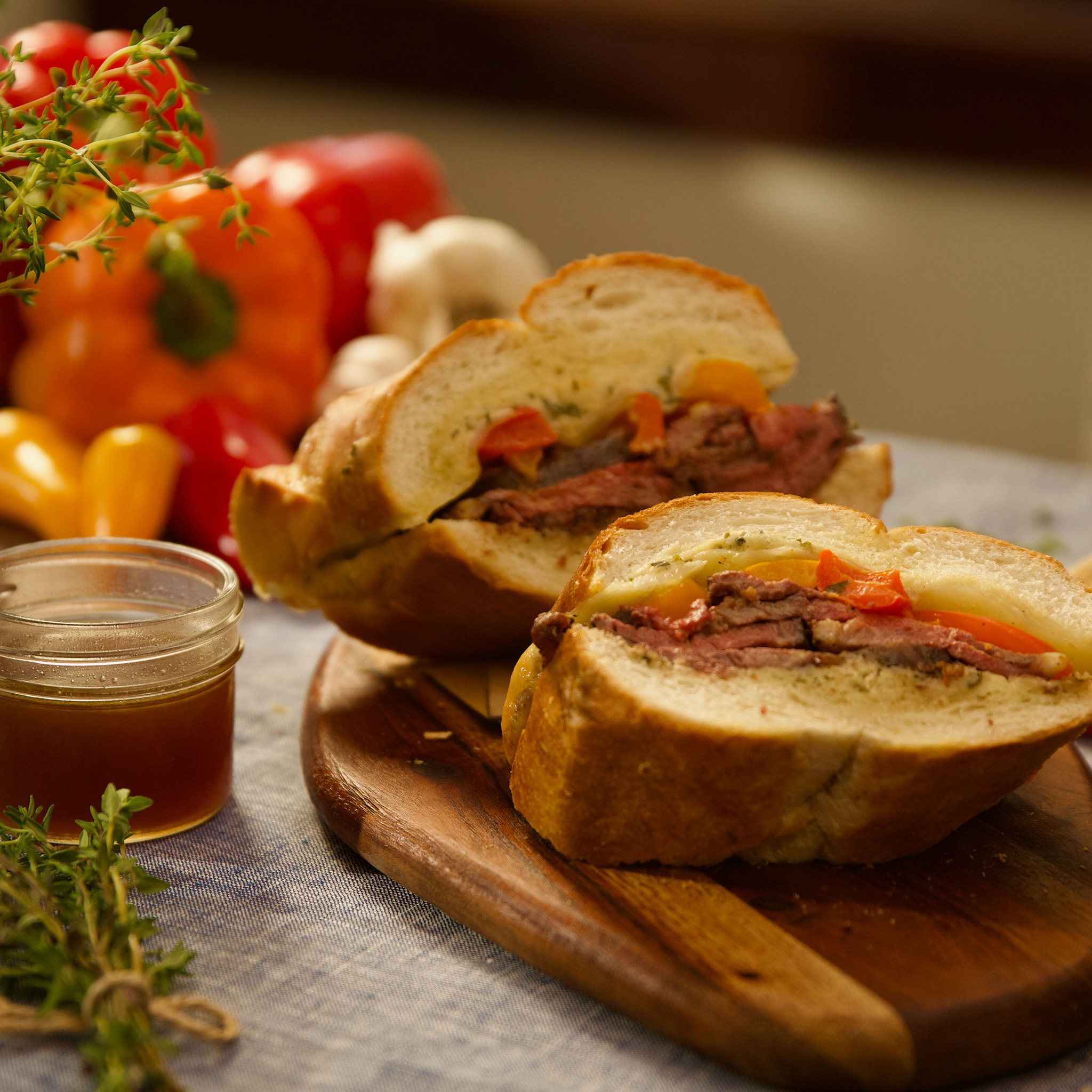 Elizabeth Poett's  1 results gridlist   French Dip Sandwiches with Au Jus and Horseradish Herb Butter RECIPE2 Hours And 15 Minutes (No Instructor) D DRAFT   French Dip Sandwiches with Au Jus and Horseradish Herb Butter