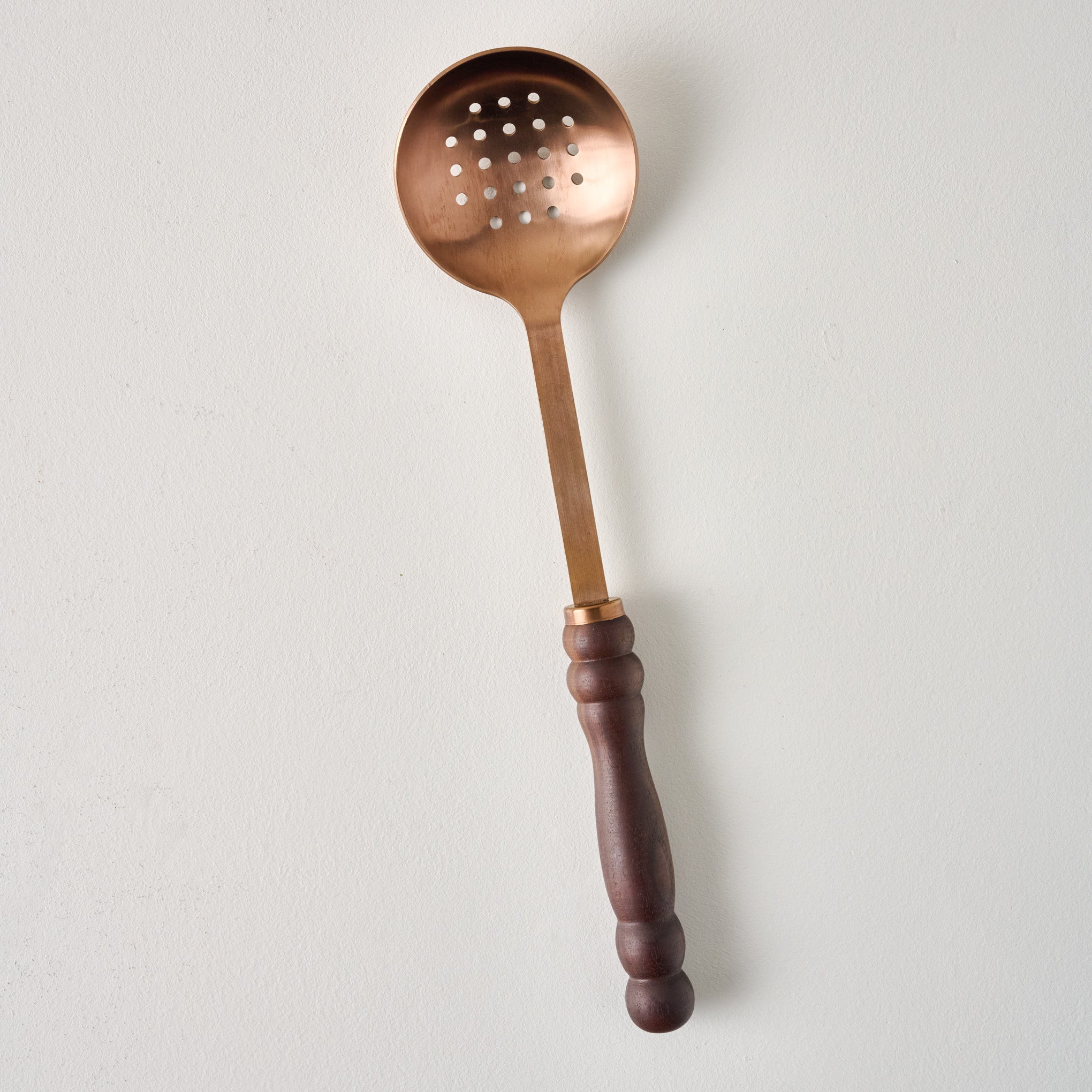 Walnut Handle Copper Slotted Spoon