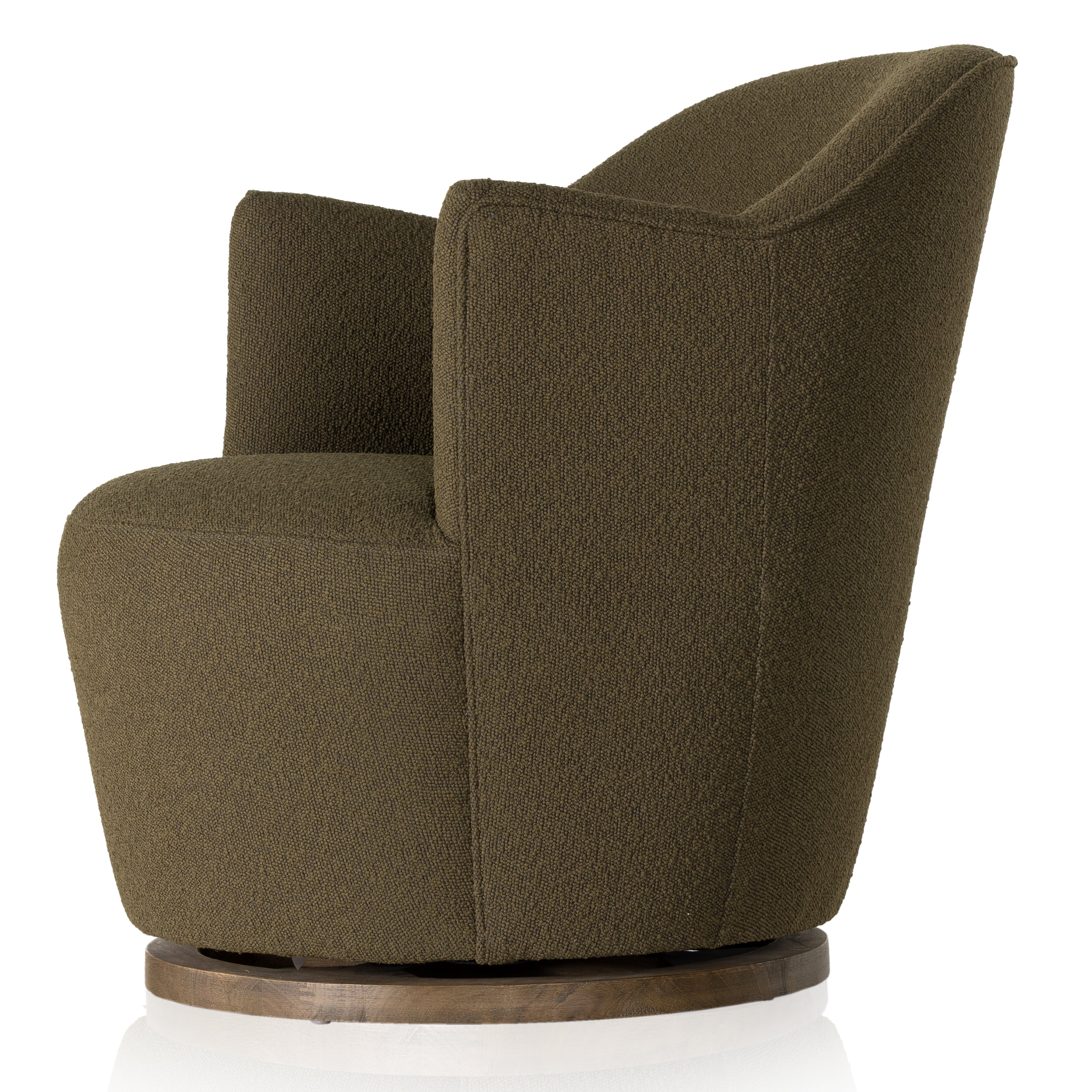 Olive Boucle Rose Swivel Chair side view