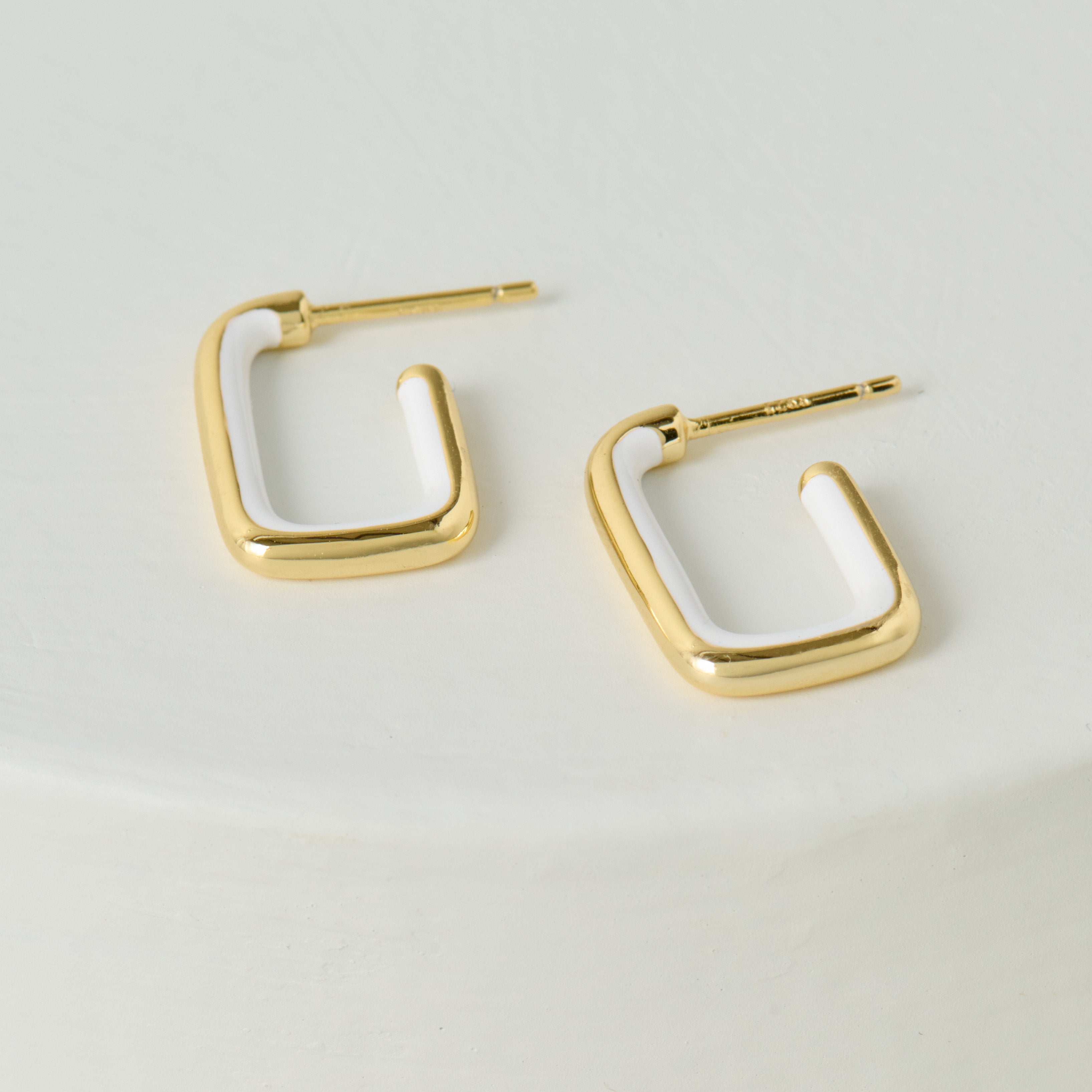 White Color Dipped Large Rectangle Hoop Earring $44.00