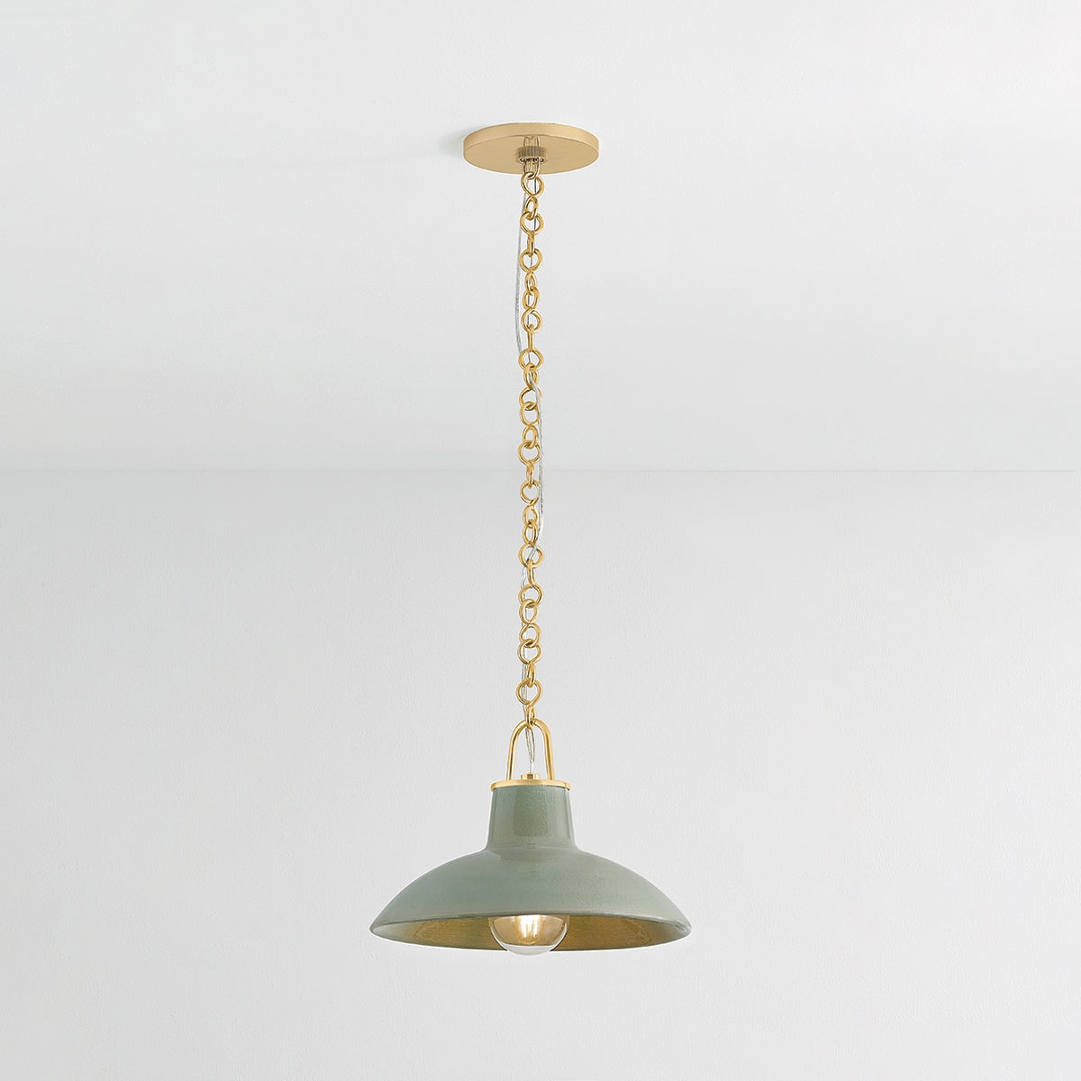Justine Pendant in Aged Brass with Ceramic Moss Crackle $553.00