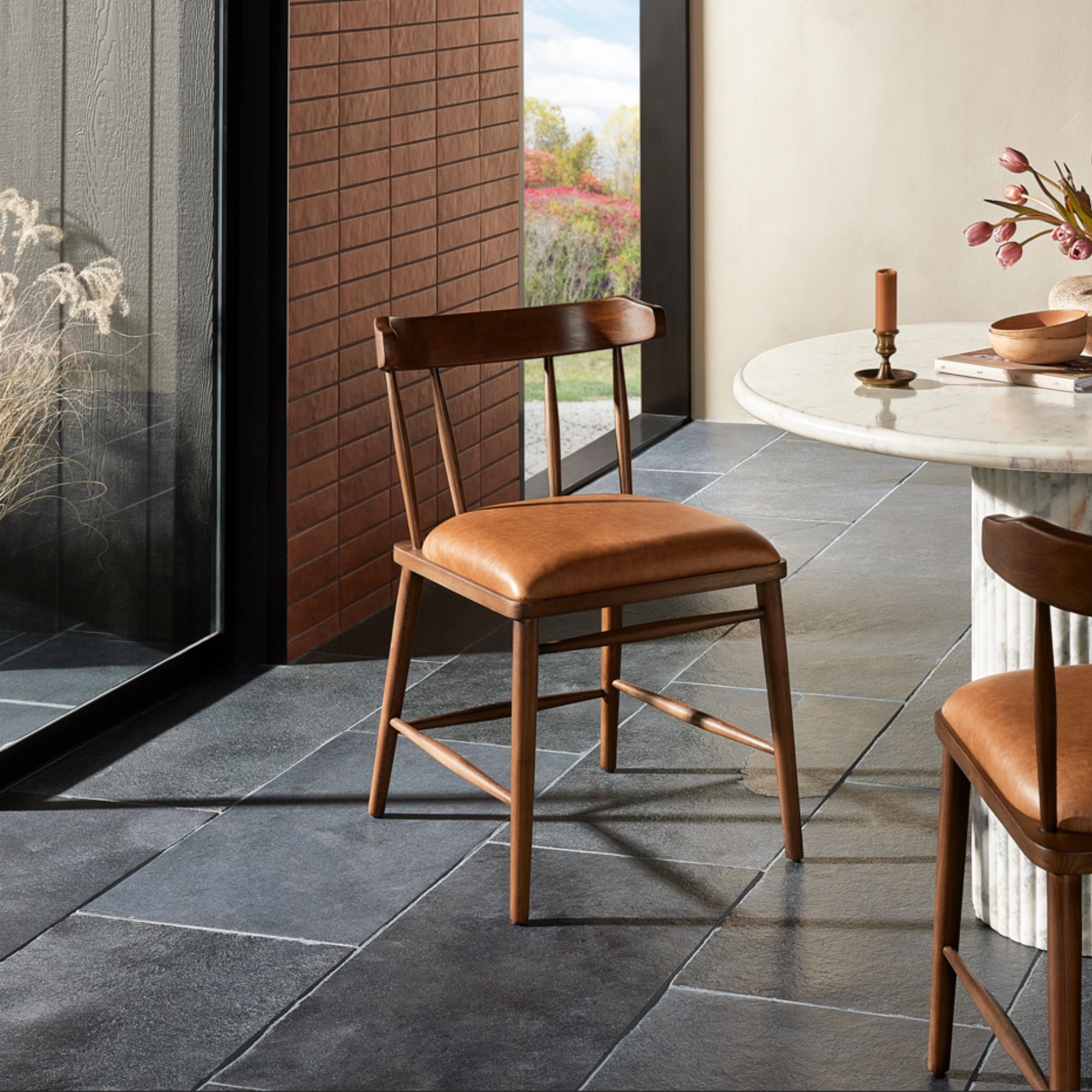 Chaps Saddle Foster Dining Chair shown styled in dining room