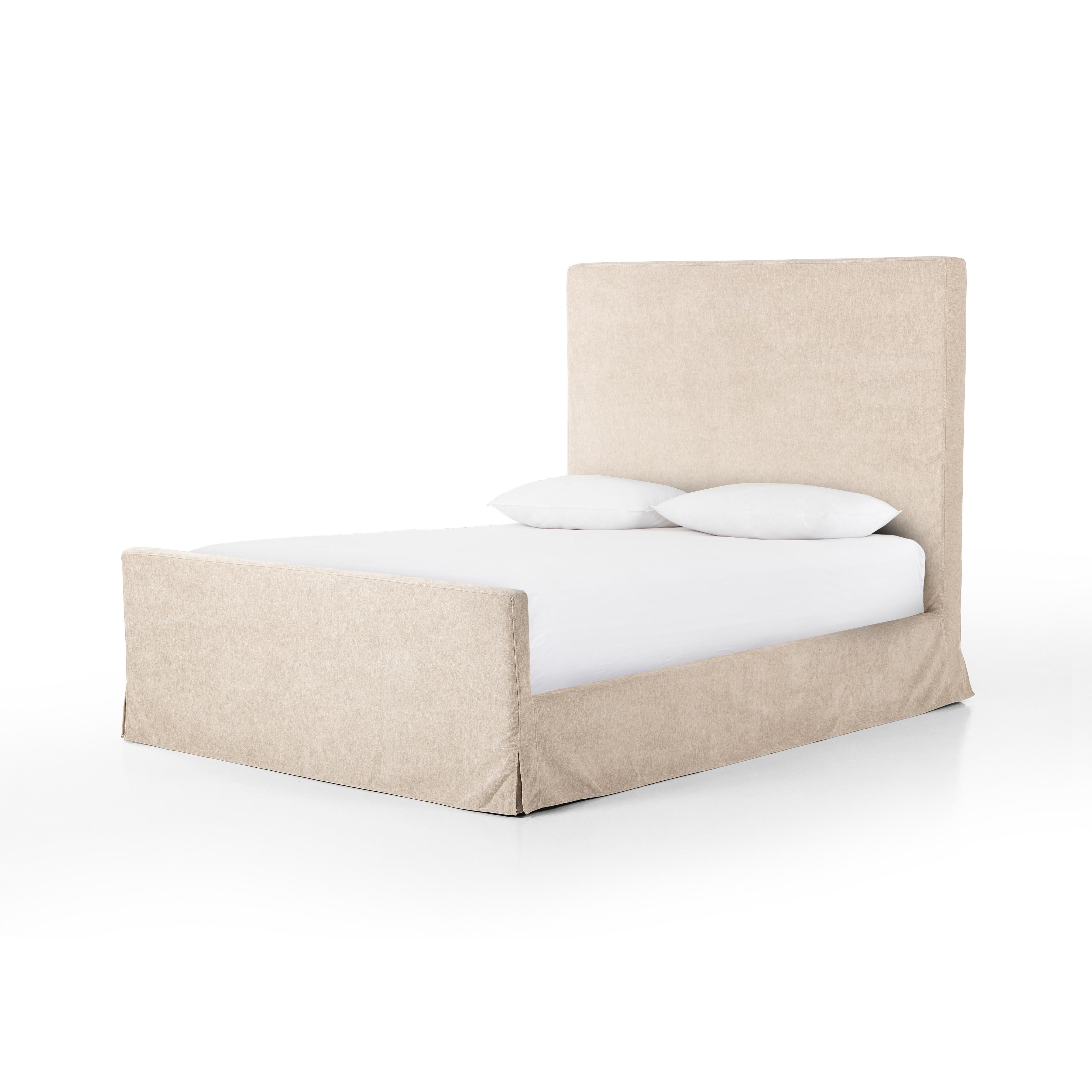 Sabine Slipcover Bed in Shell - angled Items range from $1899.00 to $2199.00