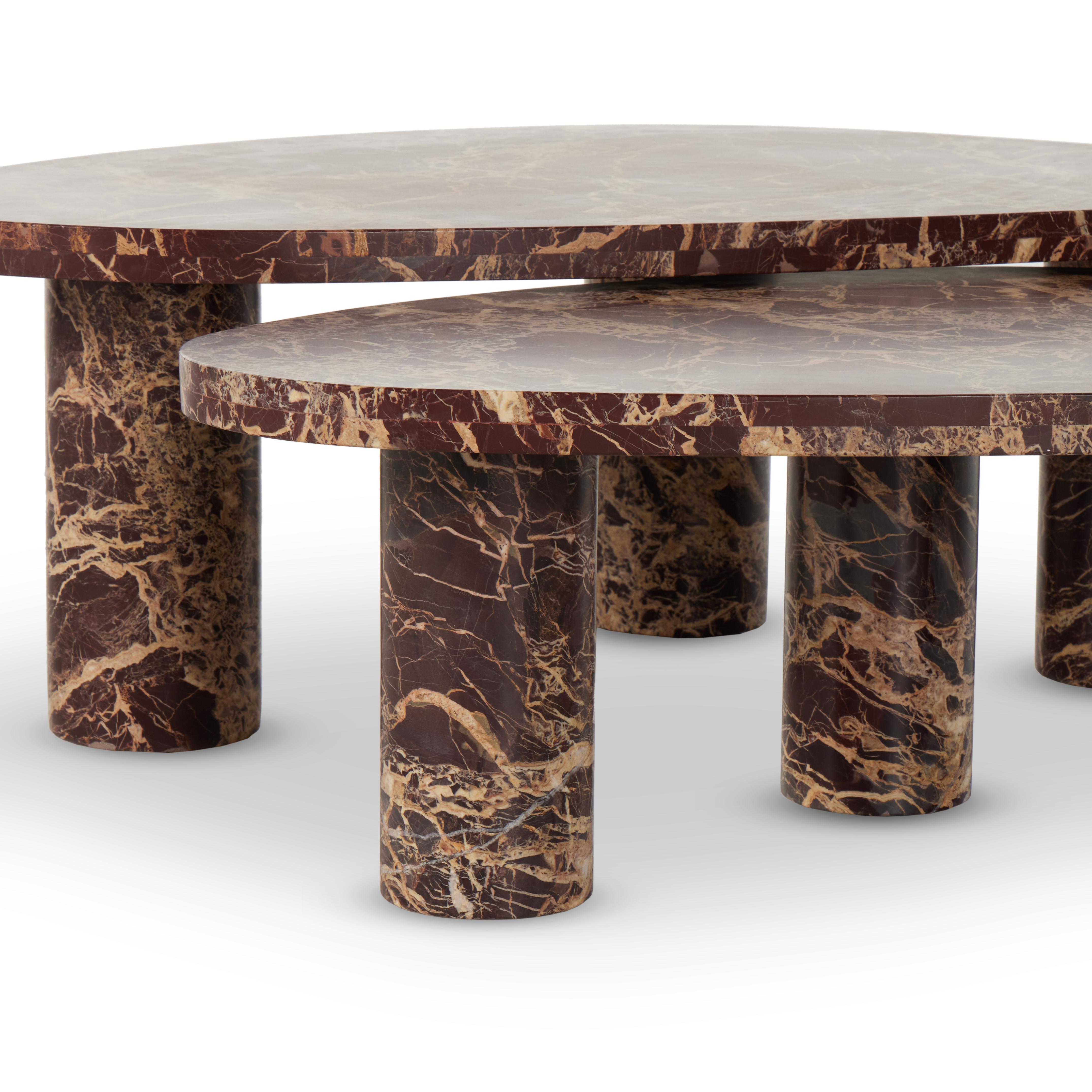 Aurora Marble Nesting Coffee Table Set in merlot