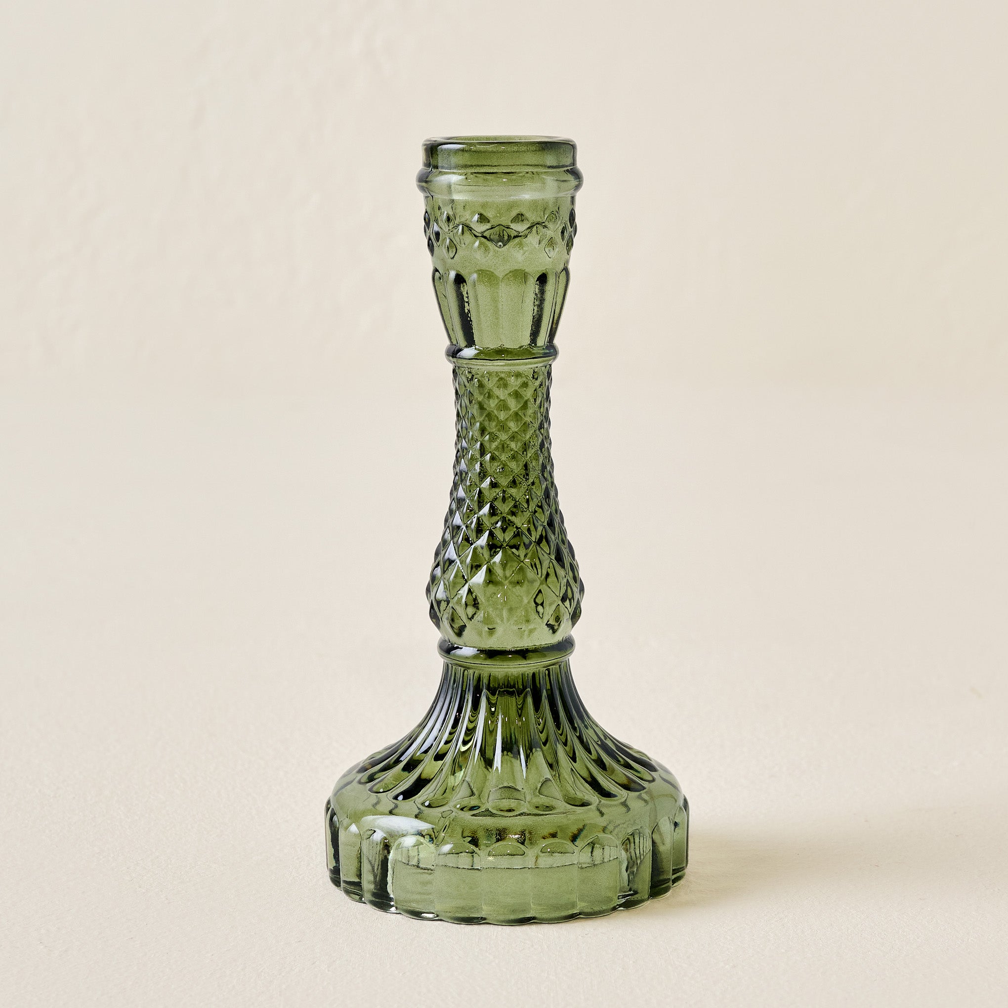 Tall Antique Green Glass Taper Holder